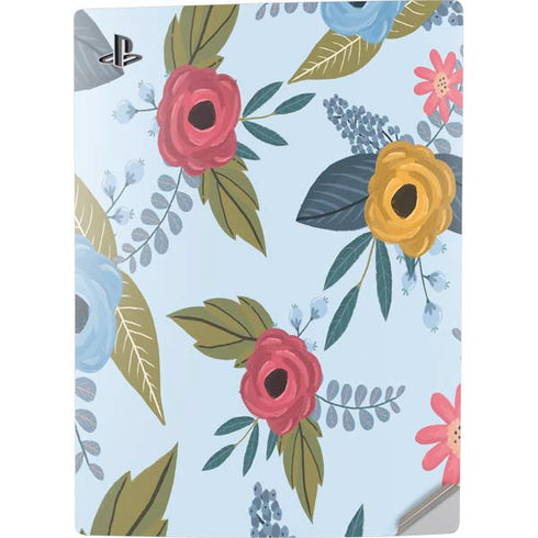 Blue Fall Flowers PS5 Digital Edition Console Skin